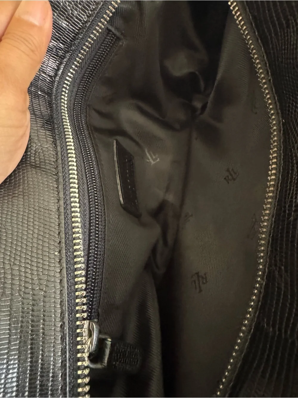 Lauren Ralph Lauren Black Embossed Leather Shoulder Bag Clutch